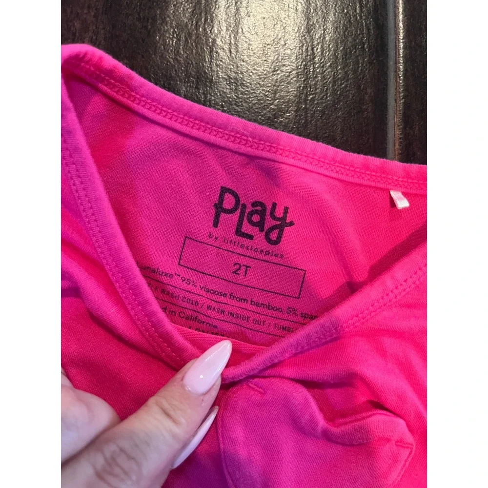 Little Sleepies Play Hot Pink Heart Lunaluxe Bamboo Peplum Top 2T Kids Shirt